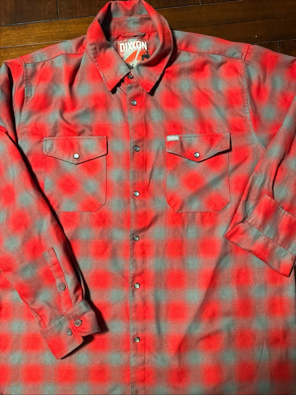 2XL DIXXON Red and Gray Plaid Snap-Front flannel Shirt